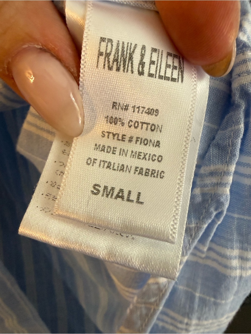 FRANK & EILEEN • Fiona casual cotton button up tank top white blue stripe Small - Picture 4 of 5